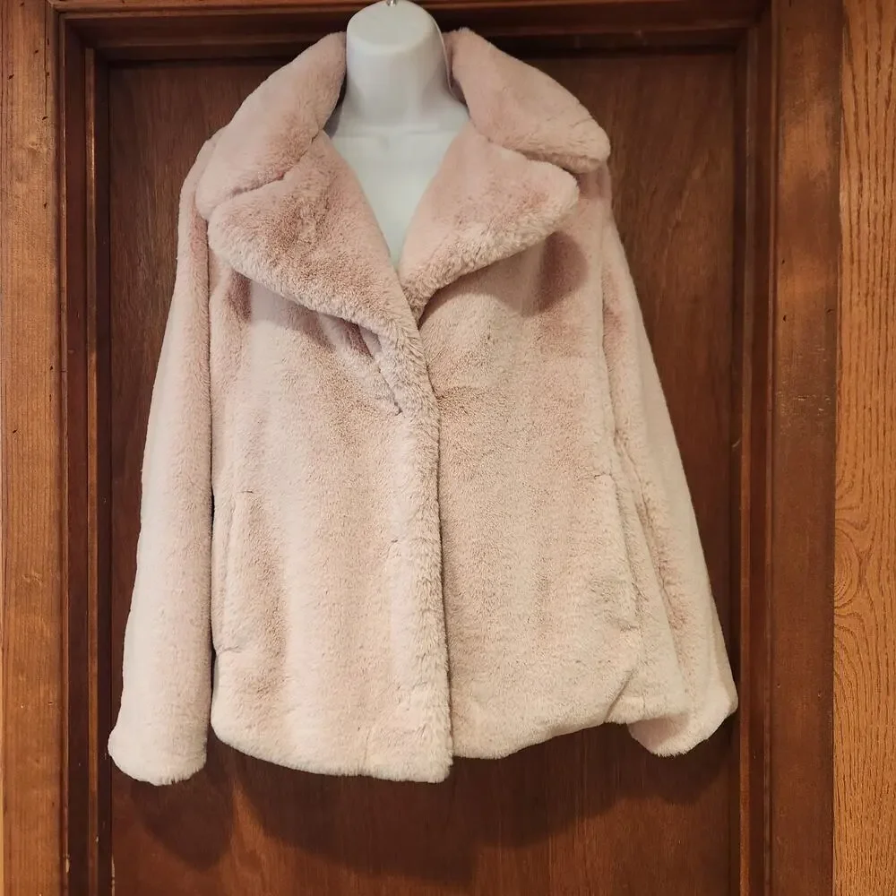 Avec‎ Les Filles Short Faux-Fur Jacket Snap Close Color Blush Size S
